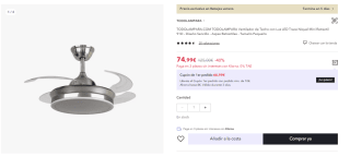 Ventilador de Techo con Luz LED Trace Níquel Mini Retráctil 91D - Diseño Sencillo - Aspas Retráctiles - Tamaño Pequeño por 62.99€