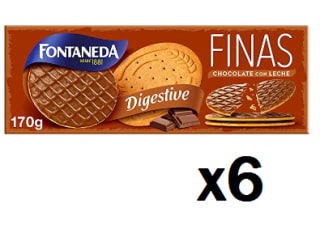 6 Paquetes de FONTANEDA Digestive galletas finas con chocolate con leche estuche 170 g por 8.96€