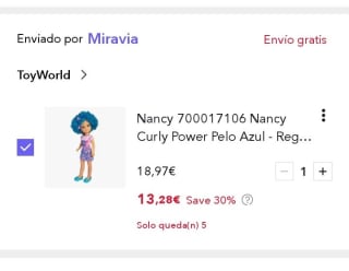 Nancy Curly Power Pelo Azul por 13,28€.
