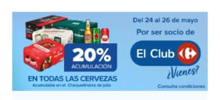 20% Acumulación Club en Todas las Cervezas desde Carrefour.