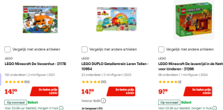 2e halve prijs op geselecteerde Lego cadeaus bij Bol