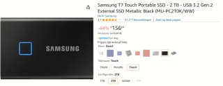 Samsung Portable SSD T7 Touch 2TB - Black voor €156,68 bij Amazon