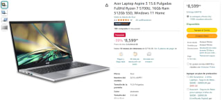 Acer Aspire 3 15.6" Ryzen 7 5700U 16GB 512GB SSD por $8,599 en Amazon