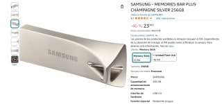 Memoria USB 256GB Samsung MUF-256BE, 300 MB/s por 23,36€