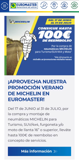 100€ de reembolso (en transferencia a tu cuenta, tal cual) por la compra y montaje de neumáticos Michelín