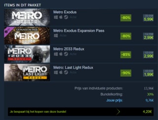Metro Complete Saga Bundle voor €9,76 bij Steam