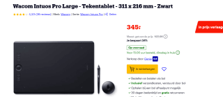 Wacom Intuos Pro Large - Tekentablet - 311 x 216 mm - Zwart voor €345 bij Bol