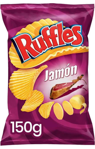 Ruffles Patatas Fritas onduladas sabor jamón por 1,36€.