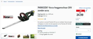 PARKSIDE® Accu-heggenschaar 20V zonder accu Snijlengte: 50,5 cm voor €24,99 in de Lidl webshop