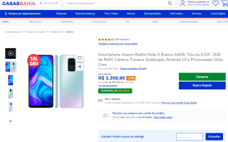 Smartphone da Xiaomi, modelo Redmi Note 9 de 64GB - R$ 1.359,90