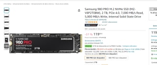 Samsung 980 PRO M.2 NVMe SSD 2TB por 119€