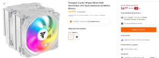 Ventilador CPU Dual Heatsink 2x120mm Tempest Cooler 6Pipes White RGB por 54.99€