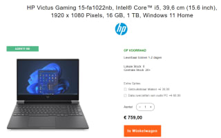 HP Victus Gaming 15-fafa1022nb (Azerty) voor €759