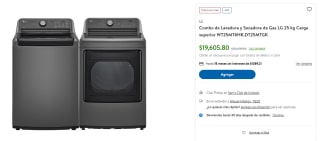 Combo Lavadora y Secadora LG 25kg por $19,606 en Sam's Club