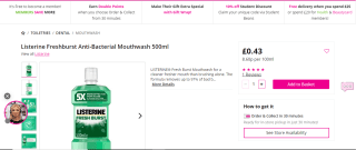 Listerine Freshburst Mouthwash 500ml - £0.43
