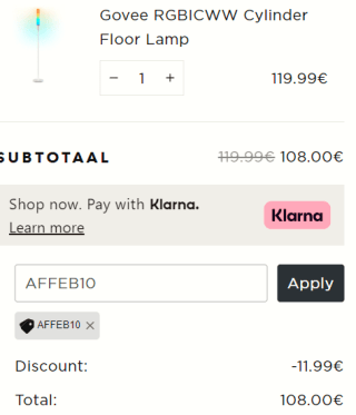 Govee RGBICWW smart Cylinder vloerlamp voor €108 dmv code bij Govee