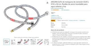 Pack 2 Grifo de manguera de conexión G3/8 x M10 x 50 cm por 7,99€