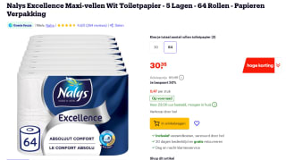 Nalys 5-laags toiletpapier 64 rollen voor €30,35 bij Bol