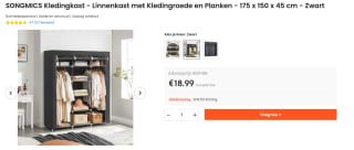 SONGMICS Garderobe, linnenkast, met kledingstang en rekken voor €18,99 bij Ochama