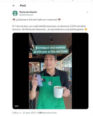 Café gratis el 1/10 en Starbucks