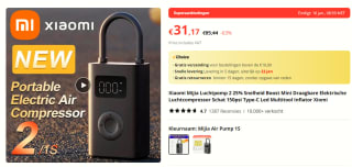 Xiaomi Mijia Luchtpomp 2 voor €31,17 bij Aliexpress