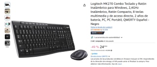 Logitech MK270 Combo Teclado y Ratón Inalámbrico por 24,59€