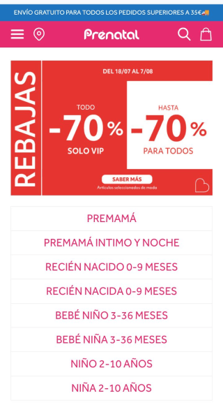 Hasta -70% Rebajas Prenatal.