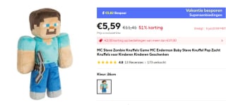 Minecraft Knuffel Steve voor €5,59 bij Aliexpress