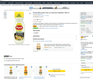 Prima Alioli suave Cero sin azúcares añadidos 260 ml por 1,86€