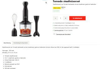 Tomado staafmixerset TSB3501B voor €17,99 bij Wibra