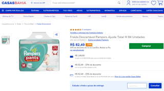 Fralda Descartável da Pampers, tamanho M com 84 uni - R$ 82,49