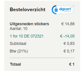 10 uitgesneden stickers 76 mm × 76 mm voor €1 bij Stickermule