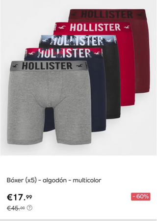 Pack 5 Boxers marca Hollister por solo 17,99€