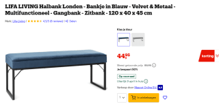 Fluwelen halbank Londen blauw voor €44,95 bij Bol