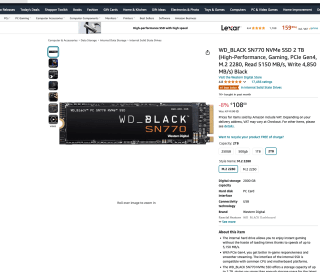WD_BLACK 2TB SN770 M.2 2280 Game Drive PCIe Gen4 NVMe hasta 5150 MB por solo 107,90€