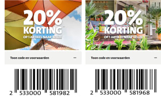 2 bonnen voor elk 20% Korting* op één artikel naar keuze bij Intratuin