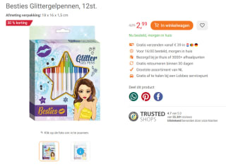 Besties Glittergelpennen, 12st. voor €2,99 bij Lobbes