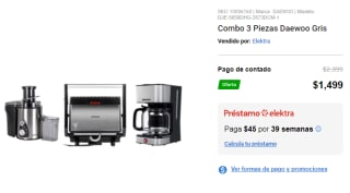 Combo Cafetera Extractor de Jugos y Sandwichera Daewoo por $1,499 | Descuento Elektra