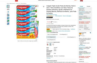 Colgate Triple Acción Pasta de Dientes Pack 6 Uds x 75ml por solo 5,59€