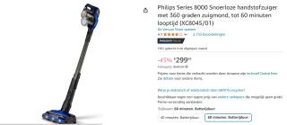 Philips 8000 Series Snoerloze Steelstofzuiger XC8045/01 voor €299,99 bij Amazon