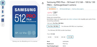 Samsung PRO Plus SD kaart 512 GB voor €29,99 bij Amazon