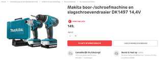 Makita combiset boormachine + slagschroevendraaier incl. 2 accu’s en koffer voor €149 bij Praxis