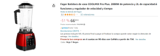 Batidora de vaso Fagor COOLMIX Pro Plus. 2000W de potencia y 2L de capacidad.6 funciones y regulador de velocidad y tiempo por 66€