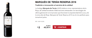 6 Botellas de Marqués de Terán Reserva 2016 por 38.6€