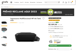 Impressora da HP, modelo Ink Tank 416 - R$ 589,00