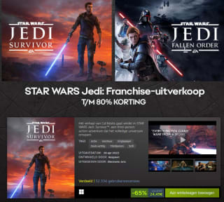 Tot 80% korting op Star Wars Jedi Franchise via Steam