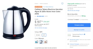 Cafetera Tetera Electrica Hervidor Agua 2l 220v Ac por $188 en Mercado Libre