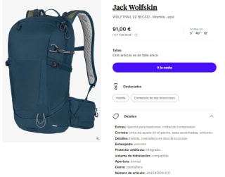 Mochila Jack Wolfskin WOLFTRAIL 22 RECCO por 91€