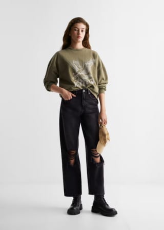 Jeans rectos rotos decorativos Mujer por 3,99€ en Mango Outlet