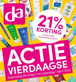 21% korting op bijna alles bij DA in de winkel